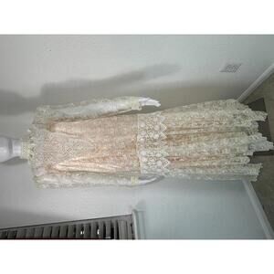 VTG Victorian Lace Bridal Maxi Dress Jessica McClintock Ivory Blush Pink Slip